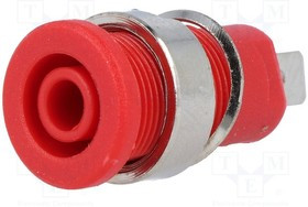 BS-324-LG-R, Гнездо "банан" 4мм красный никелированные панель