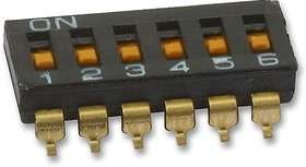 A6S-6102-H, Переключатель: DIP-SWITCH, Кол-во секций: 6, ON-OFF, 0,025A/24ВDC