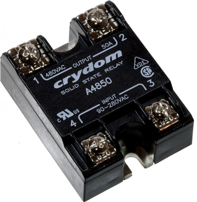 A4850, реле твердотельное 480VAC/50A, 90-280VAC In, Zero Cross