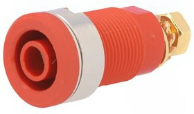 SEB6445AU-RT, Гнездо, "банан" 4мм, 32А, красный, позолота, на панель, винтами