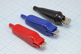 Зажим "Крокодил" с изолятором 65 мм красный, 20А, под винт; №1447 зажим L 65мм\20А\ \каб\изол кр\винт