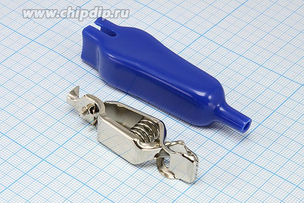 Зажим "Крокодил" с изолятором 65 мм красный, 20А, под винт; №1447 зажим L 65мм\20А\ \каб\изол кр\винт