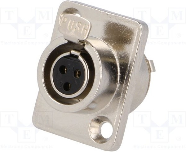 MXLR-3G-C, Гнездо, XLR mini, "мама", PIN: 3, пайка, Отв: d15мм