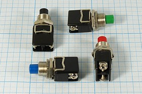 Переключатель кнопочный, d12, 220В, 2.0А, ON-(OFF), синий, контакты 2C, PBS-13C
