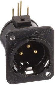 NC3MDM3-H-B, XLR Connectors 3P M RECEPT DM3 PCBH BLACK/GOLD