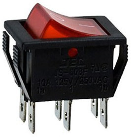 RS-608FBL0BRBT2-G, переключатель клавишный 2хON-ON 250В 16А с красной подсветкой (B127B)