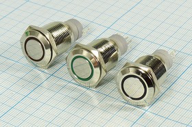 Переключатель кнопочный, d16, 12В, 3.0А, ON-(ON), металлический/ILкрасный, контакты 5C, LA16JSH-Z-E12