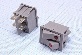 Двойной клавишный выключатель без подсветки в сером корпусе 220В/16А, c фиксацией; №651 Gr Пкл\\15\2xON-OFF\\ сер\кр\\4T\RS2101E-1C\