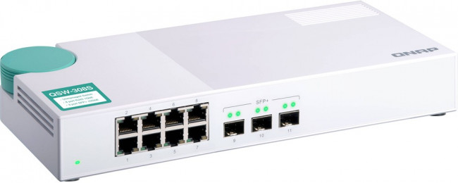 Коммутатор QNAP QSW-308S Unmanaged 10 Gb / s switch with 3 SFP + ports and 8 1 Gb / s RJ-45 ports, throughput up to 76 Gb / s, JumboFrame su Коммутатор QNAP QSW-308S Unmanaged 10 Gb / s switch with 3 SFP + ports and 8 1 Gb / s RJ-45 ports, throughput up to 76 Gb / s, JumboFrame su