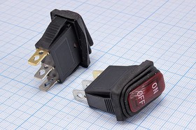 Клавишный герметичный выключатель красный,с подсветкой 220В/15А, c фиксацией; №2285 Z Пкл\\15\ON-OFF\\чер\ ILкр\IP65\3T\KCD3\