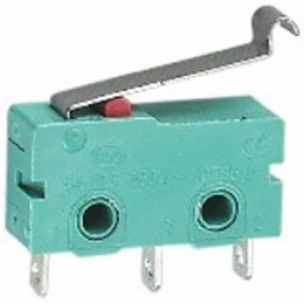 KW11-02, Микропереключатель с планкой , 10.2х6.4х19.8 мм, вынос планки 15.2 мм, ON-(ON), SPDT 3P, 250 В, 5 А, 30 мОм, -25...+85 °C