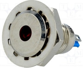GQ12F-D/R/24, Индикат.лампа: LED, плоский, 24ВDC, Отв: d12мм, IP67, под пайку