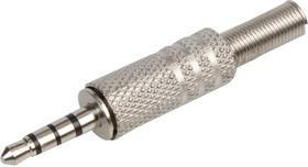 PSG08600, Телефонный аудио разъем, 4 контакт(-ов), Штекер, 3.5 мм, Монтаж на Кабель, Корпус из Металла