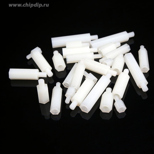 Стойка для печатных плат нейлоновая (белая) М4 высота 24мм (папа-мама)