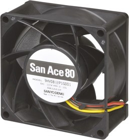 9HV0848P1G001, San Ace 9HV Series Axial Fan, 48 V dc, DC Operation, 222m³/h, 40.8W, 850mA Max, 80 x 80 x 38mm 9HV0848P1G001, San Ace 9HV Series Axial Fan, 48 V dc, DC Operation, 222m³/h, 40.8W, 850mA Max, 80 x 80 x 38mm
