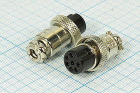 Разъем микрофонный MIC16 розетка, контакты 7P, монтаж на кабель, М16, MC902-7P