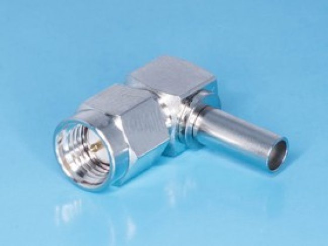 SMA-LC174P, Разъем SMA вилка на кабель RG-174, обжимной, Г-образный