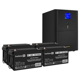 EX296890RUS, Комплект ИБП EX295991RUS + батарея 65Aч EX282980RUS 4шт (инвертор, синус, для котла) ExeGate SineTower SZ-5000.LCD.AVR.2SH.1C13
