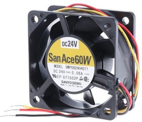 9WP0624H4011, Осевой Вентилятор, серия San Ace 60W, IP68, 24 В, DC (Постоянный Ток), 60 мм, 25 мм, 2 9WP0624H4011, Осевой Вентилятор, серия San Ace 60W, IP68, 24 В, DC (Постоянный Ток), 60 мм, 25 мм, 2