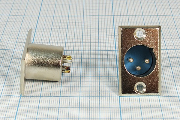 Разъем микрофонный XLR вилка, контакты 3P, монтаж на блок фланец 2 отверстия, MC913-3P
