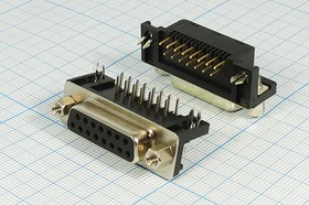 Гнездо D-SUB,15-ти контактное,угловое, на плату; №989 гн D-SUB\15HP\\плат\угл 7,2мм\DRB-15FA
