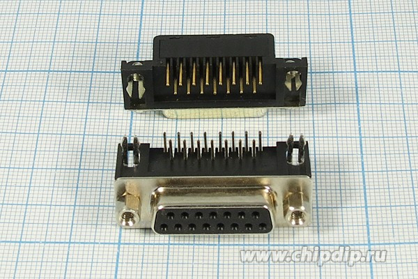 Гнездо D-SUB,15-ти контактное,угловое, на плату; №989 гн D-SUB\15HP\\плат\угл 7,2мм\DRB-15FA