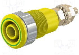 SLB4-G-20, Гнездо, "банан" 4мм, 32А, 1кВ, Отв: d12,2мм, желто-зеленый