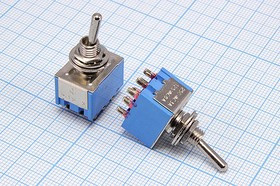 Переключатель рычажный, 220В, 3А, ON-ON, d 6,4, металл, 9C, MTS-302; №9240 ПРыч\220В\ 3А\ON-ON\d 6,4\мет\ 9C\MTS-302\