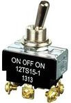 12TS15-1, Switch Toggle ON OFF ON DPDT Round Lever Screw 20A 277VAC 559.27VA Panel Mount with Threads