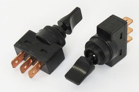 Рычажный переключатель (тумблер), 12В, 20А, переключение ON-OFF, d11.2h17, Ilжелтый, контакты 3T,