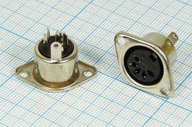 Разъем DIN 5HP[45]+1C розетка, на блок, металл фланец 2отверстия, DN-5BJ1