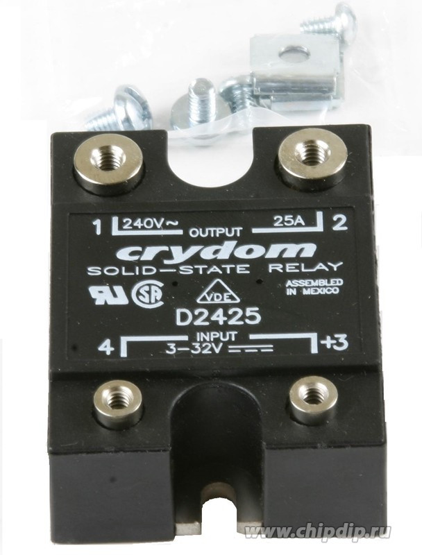 D2425, Твердотельное реле, SPST-NO, 25 А, 280 В AC, Панель, Винт, Переход Через Нуль D2425, Твердотельное реле, SPST-NO, 25 А, 280 В AC, Панель, Винт, Переход Через Нуль