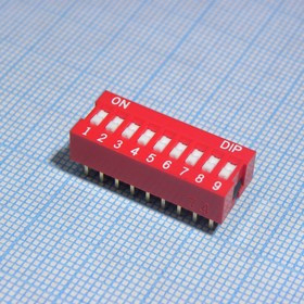 NDSR-09-V, (SWD-09N), Движковый переключатель 9 групп монтаж в отверстие 2.54мм 25мА 24В утопленный движок