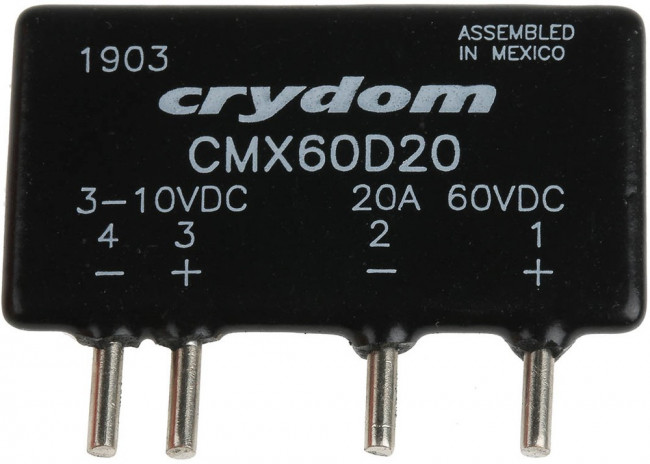 CMX60D20, Solid State Relays - PCB Mount PCB SIP SSR, 60Vdc 20A, 3-10Vdc In