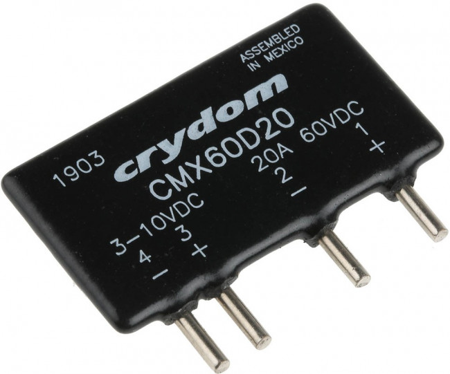 CMX60D20, Solid State Relays - PCB Mount PCB SIP SSR, 60Vdc 20A, 3-10Vdc In