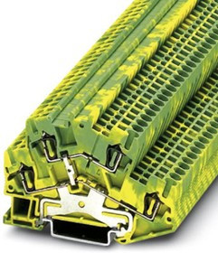 3038480, STTBS 2.5-PE Series Green/Yellow DIN Rail Terminal Block, Double-Level, Spring Clamp Termination