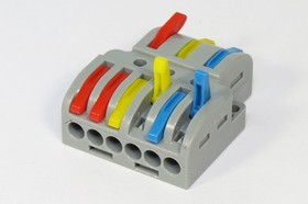 Клемма соединительная кабельная, 3C x6C, 0,08x4мм2, 32А, красный/желтый/синий, WAGO