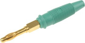 972518704, Green Male Banana Plug, 4 mm Connector, Solder Termination, 32A, Gold Plating