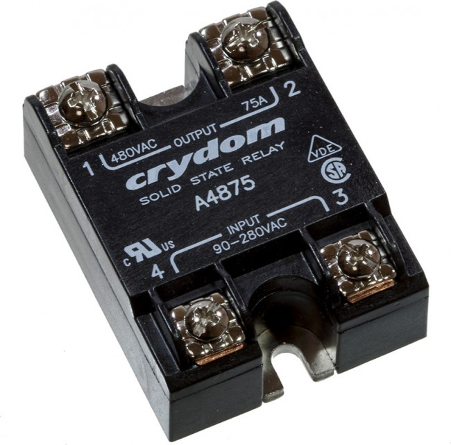 A4875, реле твердотельное 480VAC/75A, 90-280VAC In, Zero Cross