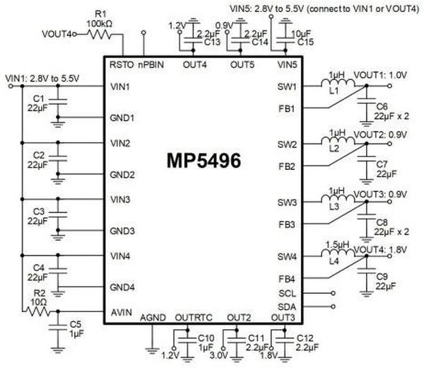 MP5496GR-0001-P, POWER MANAGEMENT IC, -40 TO 125DEG C