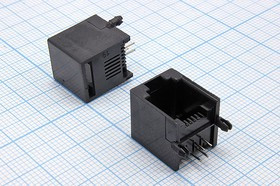 Гнездо телефонно 6P4C для монтажа на печатную плату; №15459 гн телеф 6P4C\ 4P\\плат\QTJZ-6P4C[RJ-11]