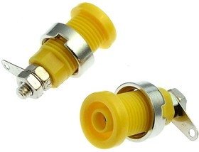 Z016 4mm panel jack YELLOW, Гнездо Z016 4 мм panel jack желтый, на панель под пайку