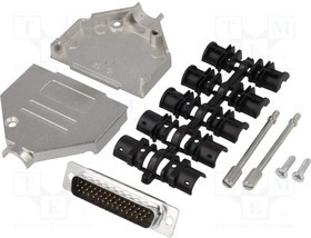 DTZK25-HDP-K, Разъем D-Sub HD; PIN: 44; вилка; "папа"; пайка; на провод; черный