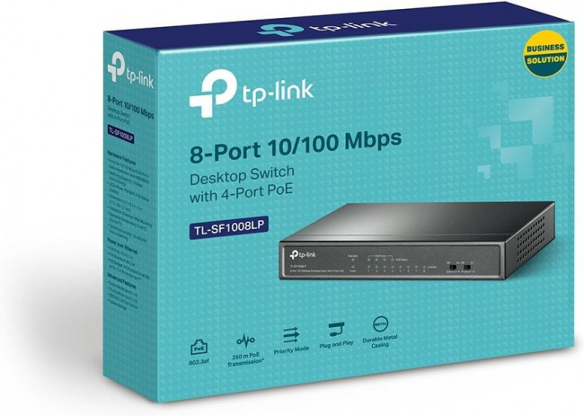 Коммутатор TP-Link TL-SF1008LP 8x100Мбит/с 4PoE 41W неуправляемый Коммутатор TP-Link TL-SF1008LP 8x100Мбит/с 4PoE 41W неуправляемый