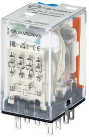 RP434911009, Промежуточное реле; 4 перекидных контакта 6А (= 110В DC) блокируемая кнопка проверки + светодиод+дио