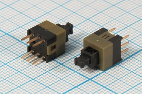 Двухполюсная кнопка без фиксации DPDT, 2xon-(off)/off-(on), 12В/0.1А, 7x7x12мм; №1040 ПКн 7,0x 7,0x12\ 30\ 0,1\(DPDT)\\\ 6P\PB22E07бф\