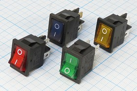 Клавишный выключатель 2-х полюсный с зелёной подсветкой, 220В/3А,c фиксацией; №1032 G ПКл\\ 6\2xON-OFF\\чер\ ILзел\\4T\MIRS201\