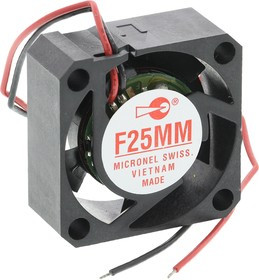 F25MM-012XK-9, F25 Series Axial Fan, 12 V dc, DC Operation, 3.84m³/h, 720mW, 80mA Max, 25 x 25 x 10mm