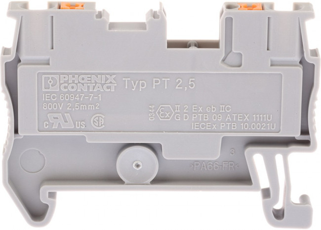 PT 2,5, Проходные клеммы, тип подключения Зажимы Push-in, количество точек подсоединения 2, полюсов 1