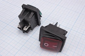 Выключатель влагозащищённый 2-х полюсный, 250В/6А, 2хON-OFF, красная подсветка; №15916R Пкл\\20\2xON-OFF\\чер\ ILкр\IP65\4T\KCD4-201BN\